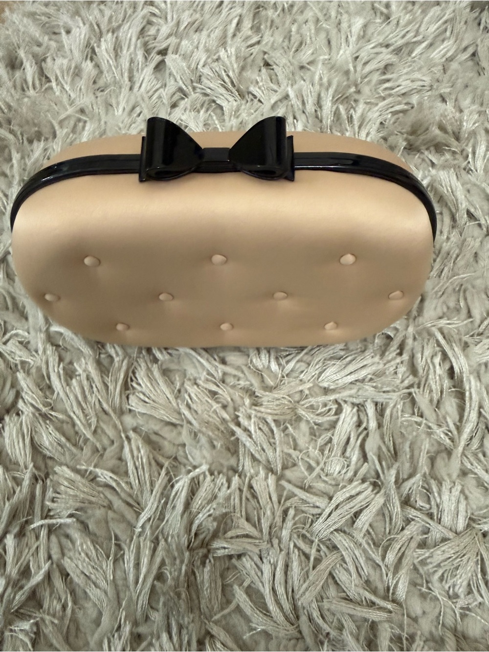 MAC Cosmetics Beige Clutch with Black Bow Accent